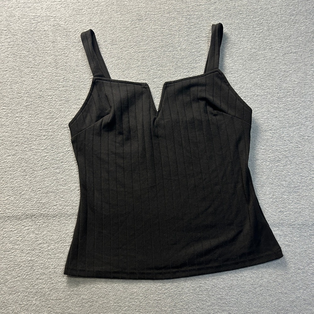 SHEIN Pinstripe Cami Tank Top Womens Large Black VNeck Y2K Fitted Top Sleeveless